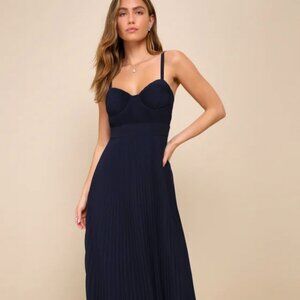 Certainly Lovely Navy Blue Pleated Bustier Maxi Dress Size Medium (M)